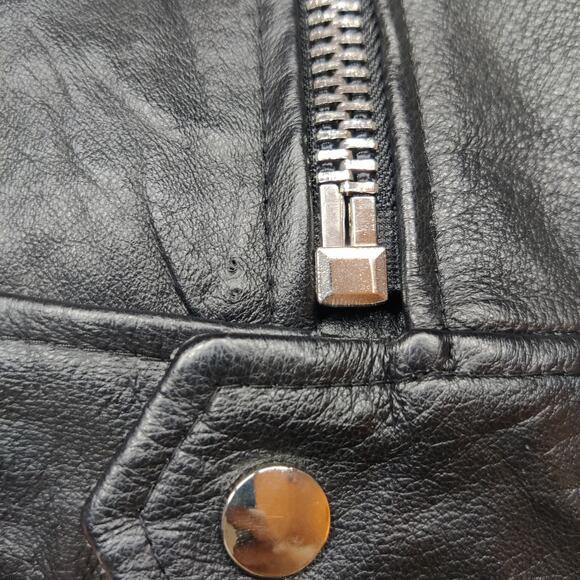 Deadwood Avery Recycled Leather Black Motorcycle Biker Jacket Fur Collar 38 XS/S - Picture 16 of 16